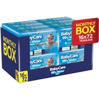 BabyCare 99% Water Baby Wipes Monthly Box 1152 Τεμάχια (16x72 Τεμάχια) - Μωρομάντηλα με 99% Νερό & Βιολογικό Εκχύλισμα Χαμομηλιού, Ιδανικά για Ευαίσθητο Δέρμα