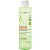 A-Derma Exomega Control 2in1 Anti-Scratching Emolient Cleansing Gel 200ml - Gel Καθαρισμού για Σώμα - Μαλλιά, Κατάλληλο για Ξηρό Δέρμα με Τάση Ατοπικού Εκζέματος