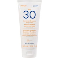 Korres Yoghurt Sunscreen Emulsion for Face & Body Spf30, 200ml - Αντηλιακό Γαλάκτωμα Προσώπου - Σώματος Υψηλής Προστασίας, Κατάλληλο για Ευαίσθητες Επιδερμίδες