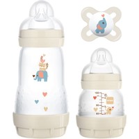 Mam Promo Easy Start Anti-Colic Starter Set Beige 0m+, 1 Τεμάχιο, Κωδ 655G - Βρεφικό Σετ με 2 Μπιμπερό & 1 Πιπίλα Σιλικόνης Ιδανικό για Νεογέννητα