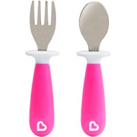 Munchkin Set Raise Toddler Fork & Spoon 12m+ Ροζ 1 Τεμάχιο - Εκπαιδευτικό Σετ με Κουτάλι & Πιρούνι