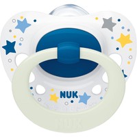 Nuk Signature Night Orthodontic Silicone Soother Άσπρο / Μπλε 6-18m 1 Τεμάχιο, Κωδ 10736695 - Ορθοδοντική Πιπίλα Σιλικόνης που Λάμπει στο Σκοτάδι