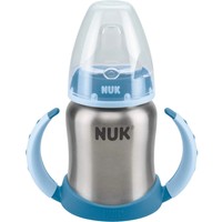 Nuk First Choice Learner Cup Μπλε Ανοξείδωτο Μπιμπερό Εκπαίδευσης 6-18m 125ml - ​​​​​​​Ανοξείδωτη Φιάλη με Λαβές & Διπλό Τοίχωμα για να Διατηρεί το Περιεχόμενό της Ζεστό ή Κρύο