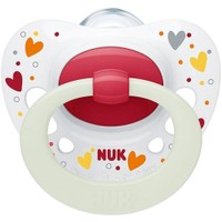 Nuk Signature Night Orthodontic Silicone Soother Άσπρο / Μπορντό 6-18m 1 Τεμάχιο, Κωδ 10736695 - Ορθοδοντική Πιπίλα Σιλικόνης που Λάμπει στο Σκοτάδι