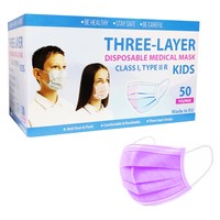 Kid's Three Layer Disposable Purple Medical Mask, Class I, Type IIR, 5x10 Τεμάχια - Παιδικές Μάσκες μιας Χρήσης με Λάστιχο και Μεταλλικό Έλασμα, σε Μωβ Χρώμα