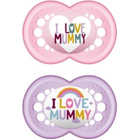 Mam I Love Mummy & Daddy Silicone Soother 6-16m Ροζ - Μωβ Διάφανο 2 Τεμάχια, Κωδ 170S - Ορθοδοντική Πιπίλα με Θηλή από Σιλικόνη με Θήκη Μεταφοράς Φιλική προς το Δερματάκι του Μωρού