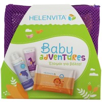 Helenvita Promo Baby Adventures με Baby All Over Cleanser 100ml & Baby Nappy Rash Cream 20ml & Baby Wipes 20 Τεμάχια & Νεσεσέρ - Μωβ - Απαλό Βρεφικό Σαμπουάν-Αφρόλουτρο με Διακριτικό Άρωμα & Κρέμα για την Αλλαγή της Πάνας & Μωρομάντηλα με Εκχύλισμα Χαμομηλιού