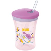 Nuk Action Cup 12m+, 230ml - Λιλά - Πλαστικό Ποτηράκι με Καλαμάκι & Βιδωτό Καπάκι για Ηλικίες 12+ Μηνών