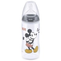 Nuk Disney Mickey Mouse First Choice Plus 6-18m 10.741.034, 300ml - Γκρι - Πλαστικό Μπιμπερό με Δείκτη Ελέγχου Θερμοκρασίας & Θηλή Σιλικόνης Προσαρμοσμένη στο Σχήμα της Γνάθου