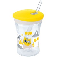 Nuk Action Cup 12m+, 230ml - Κίτρινο - Πλαστικό Ποτηράκι με Καλαμάκι & Βιδωτό Καπάκι για Ηλικίες 12+ Μηνών