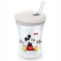 Nuk Disney Micky Mouse Action Cup 12m+ Γκρι 230ml - Πλαστικό Ποτηράκι με Καλαμάκι & Βιδωτό Καπάκι για Ηλικίες 12+ Μηνών