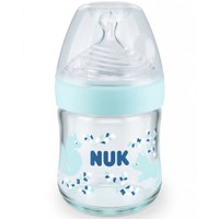 Nuk Nature Sense Glass Bottle Silicone Small 120ml - Γαλάζιο - Γυάλινο Μπιμπερό με Δείκτη Ελέγχου Θερμοκρασίας & Θηλή Σιλικόνης, Από την Γέννηση