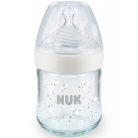 Nuk Nature Sense Glass Bottle Silicone Small 120ml - Άσπρο - Γυάλινο Μπιμπερό με Δείκτη Ελέγχου Θερμοκρασίας & Θηλή Σιλικόνης, Από την Γέννηση