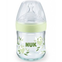 Nuk Nature Sense Glass Bottle Silicone Small 120ml - Πράσινο - Γυάλινο Μπιμπερό με Δείκτη Ελέγχου Θερμοκρασίας & Θηλή Σιλικόνης, Από την Γέννηση