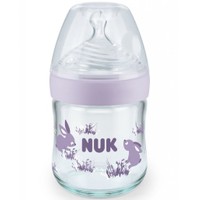 Nuk Nature Sense Glass Bottle Silicone Small 120ml - Μωβ - Γυάλινο Μπιμπερό με Δείκτη Ελέγχου Θερμοκρασίας & Θηλή Σιλικόνης Από την Γέννηση