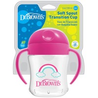 Dr. Brown's Soft Spout Transition Cup 6m+, 180ml, Κωδ TC61001 - Ροζ - Εκπαιδευτικό Κύπελλο με Λαβές & Μαλακό Στόμιο