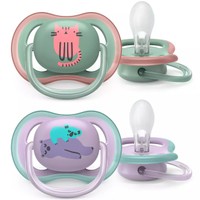 Avent Ultra Air 6-18m Orthodontic Soother SCF085/18 Πράσινο - Μωβ 2 Τεμάχια - Ελαφριά Ορθοδοντική Πιπίλα Σιλικόνης για Ανακούφιση & Άνεση