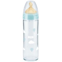 Nuk New Classic Bottle 0-6m 240ml 1 Τεμάχιο, Κωδ 10745079 - Γαλάζιο - Γυάλινο Μπιμπερό Κατά των Κολικών με Θηλή Καουτσούκ