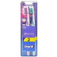 Oral-B 3D White Duo Medium Toothbrush 2 Τεμάχια - Λιλά / Γαλάζιο - Μέτρια Χειροκίνητη Οδοντόβουρτσα για Ενήλικες