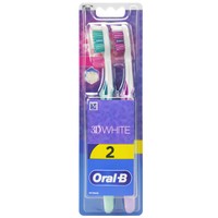 Oral-B 3D White Duo Medium Toothbrush 2 Τεμάχια - Τιρκουάζ / Μωβ - Μέτρια Χειροκίνητη Οδοντόβουρτσα για Ενήλικες
