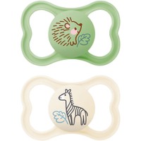 Mam Air Silicone Soother 16m+ 2 Τεμάχια, Κωδ 275SUc - Πράσινο / Μπεζ - Ορθοδοντικές Πιπίλες Σιλικόνης με Θήκη Μεταφοράς