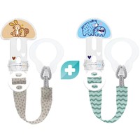 Mam Clip Set 0m+, 2 Τεμάχια, Κωδ 312B - Μπλε / Κίτρινο - Σετ Κορδέλας Στήριξης για Κάθε Τύπο Πιπίλας