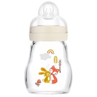 Mam Feel Good Premium Glass Baby Bottle 0m+, 170ml, Κωδ 370SU - Μπεζ - Γυάλινο Μπιμπερό με Θηλή Σιλικόνης Αργής Ροής