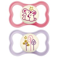 Mam Air Night Silicone Soother 16m+ 2 Τεμάχια, Κωδ 277SGc - Ροζ / Μωβ - Ορθοδοντική Πιπίλα Σιλικόνης με Μεγάλες Οπές για Καλύτερο Εξαερισμό του Δέρματος της Περιστοματικής Περιοχής που Λάμπει στο Σκοτάδι