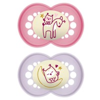 Mam Original Night Orthodontic Silicone Soother 6 - 16m  2 Τεμάχια, Κωδ 160S - Φούξια / Λιλά - Ορθοδοντική Πιπίλα Σιλικόνης που Λάμπει στο Σκοτάδι από 6 Έως 16 Μηνών