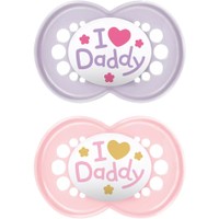 Mam Original Ι Love Daddy Silicone Soother 6-16m 2 Τεμάχια, Κωδ 170SG2C - Μωβ / Ροζ - Ορθοδοντική Πιπίλα με Θηλή Σιλικόνης Φιλική προς το Δερματάκι του Μωρού με Πρακτική Θήκη Μεταφοράς