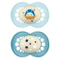 Mam Original Night Silicone Soother 16m+, 2 Τεμάχια, Κωδ 260S - Γαλάζιο / Μπλε 2 - Ορθοδοντική Πιπίλα Σιλικόνης που Λάμπει στο Σκοτάδι