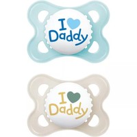 Mam Original Ι Love Daddy Silicone Soother 2-6m 2 Τεμάχια, Κωδ 115SB1C - Γαλάζιο / Κρεμ - Ορθοδοντική Πιπίλα με Θηλή Σιλικόνης Φιλική προς το Δερματάκι του Μωρού με Πρακτική Θήκη Μεταφοράς