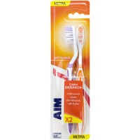 Aim Anti-Plaque Medium Toothbrush 2 Τεμάχια - Μωβ / Πορτοκαλί - Οδοντόβουρτσα με Μέτριες Ίνες Πολλαπλών Γωνιών για Βαθύ Καθαρισμό