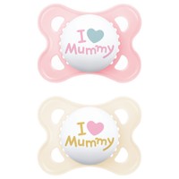 Mam Original Ι Love Mommy Silicone Soother 2-6m 2 Τεμάχια, Κωδ 115SG1c - Ροζ / Κρεμ - Ορθοδοντική Πιπίλα με Θηλή Σιλικόνης Φιλική προς το Δερματάκι του Μωρού με Πρακτική Θήκη Μεταφοράς