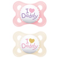 Mam Original Ι Love Daddy Silicone Soother 2-6m 2 Τεμάχια, Κωδ 115SG2c - Κρεμ / Ροζ - Ορθοδοντική Πιπίλα με Θηλή Σιλικόνης Φιλική προς το Δερματάκι του Μωρού με Πρακτική Θήκη Μεταφοράς