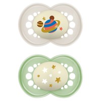 Mam Original Night Silicone Soother 16m+, 2 Τεμάχια, Κωδ 260SUc - Γκρι / Φιστικί - Ορθοδοντική Πιπίλα Σιλικόνης που Λάμπει στο Σκοτάδι για Εύκολο Εντοπισμό