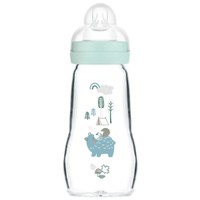 Mam Feel Good Premium Glass Bottle 2m+, 260ml Κωδ 375SB - Γαλάζιο 2 - Γυάλινο Μπιμπερό με Επίπεδη, Μαλακή Θηλή Σιλικόνης