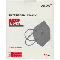 Jiada Filtering Half Mask FFP2 NR, 10 Τεμάχια - Γκρι - Μάσκα Υψηλής Προστασίας Προδιαγραφών FFP2 NR μίας Χρήσης