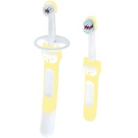 Mam Learn to Brush Set Toothbrush 5m+, 2 Τεμάχια - Κίτρινο - Βρεφική, Εκπαιδευτική Οδοντόβουρτσα με Μαλακές Ίνες & Ασπίδα Προστασίας