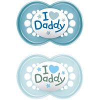 Mam I Love Daddy Original Silicone Soother 16m+ Κωδ 265B1c, 2 Τεμάχια - Μπλε / Γαλάζιο - Ορθοδοντική Πιπίλα Σιλικόνης με Θήκη Μεταφοράς