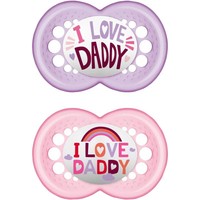 Mam Orthodontic Silicone Soother 16m+ I love Daddy 2 Τεμάχια, Κωδ 265SG2c - Μωβ / Ροζ - Ορθοδοντική Πιπίλα Σιλικόνης για Χαλάρωση & Ανακούφιση