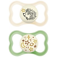 Mam Supreme Night Silicone Soother 16m+, Κωδ 298S, 2 Τεμάχια - Μπεζ / Πράσινο - Ορθοδοντική Πιπίλα Σιλικόνης που Λάμπει στο Σκοτάδι