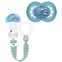 Mam Clip it! & Original Soother Κωδ 319S 6-16m, 1 Τεμάχιο - Μπλε - Ορθοδοντική Πιπίλα Σιλικόνης με Κορδέλα Στήριξης