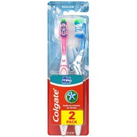 Colgate Max White Medium Toothbrush 2 Τεμάχια - Ροζ / Μπλε - Μέτρια Οδοντόβουρτσα για την Απομάκρυνση των Χρωματικών Λεκέδων