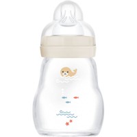 Mam Feel Good Premium Glass Baby Bottle 0m+, Κωδ 370SUc, 170ml - Κρεμ - Γυάλινο Μπιμπερό με Θηλή Σιλικόνης με Μικρή Ροή