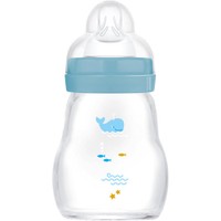 Mam Feel Good Premium Glass Baby Bottle 0m+, Κωδ 370SBc, 170ml - Μπλε - Γυάλινο Μπιμπερό με Θηλή Σιλικόνης με Μικρή Ροή