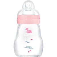 Mam Feel Good Premium Glass Baby Bottle 0m+, Κωδ 370SGc, 170ml - Ροζ - Γυάλινο Μπιμπερό με Θηλή Σιλικόνης με Μικρή Ροή