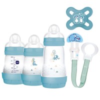 Mam Promo Welcome to the World Newborn Gift Set 0m+, Κωδ 660Gc 1 Τεμάχιο - Μπλε 2 - Βρεφικό Σετ με 3 Μπιμπερό & 1 Πιπίλα & 1 Κορδέλα Στήριξης Πιπίλας