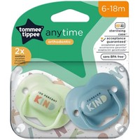 Tommee Tippee Anytime Orthodontic Silicone Soother 6-18m, 2 Τεμάχια - Μπλε / Λαχανί - Ορθοδοντική Πιπίλα Σιλικόνης που δεν Εμποδίζει την Σωστή Ανάπτυξη των Δοντιών