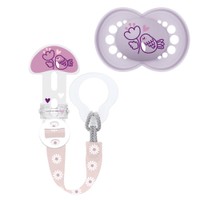 Mam Clip it! & Original Soother Κωδ 319S 1 Τεμάχιο - Ροζ 2 - Ορθοδοντική Πιπίλα Σιλικόνης με Κορδέλα Στήριξης